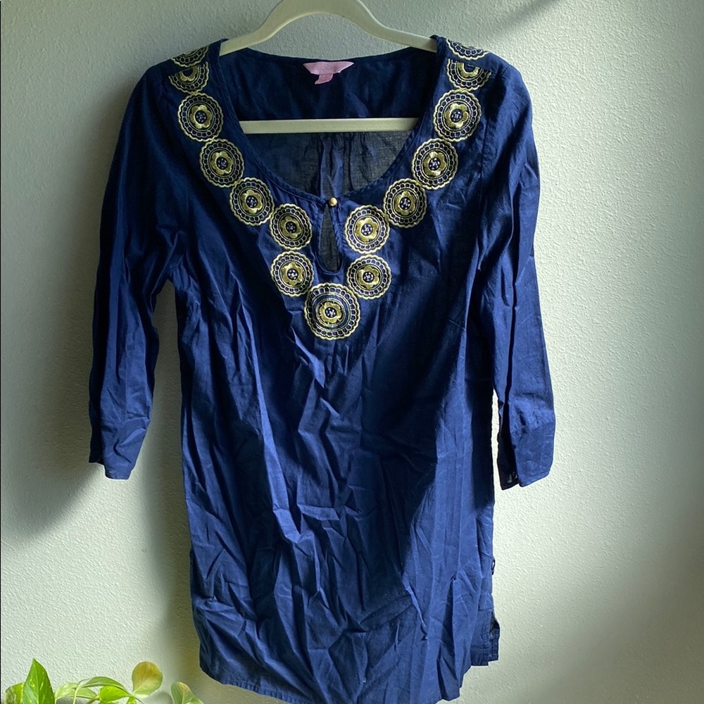 Lilly Pulitzer Navy Tunic with Gold Embroidery